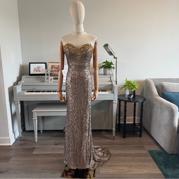 Sherri Hill Sweetheart Sequin Gown: Canary Yellow Gems - Picture 9 of 15